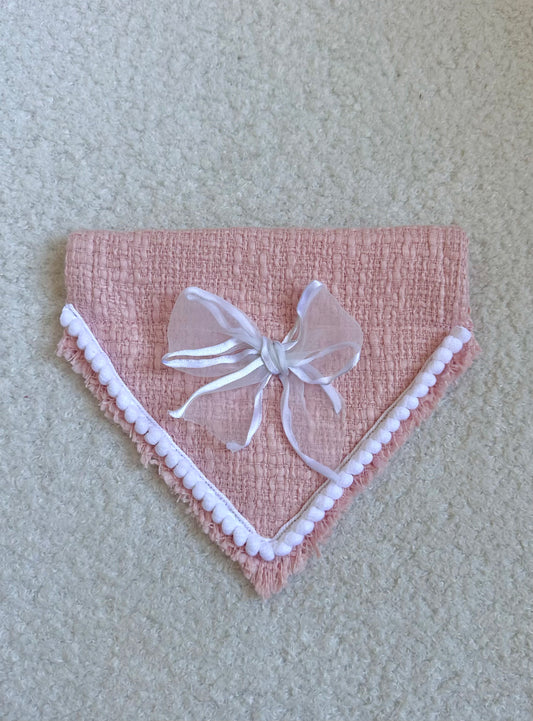 Bandana - Baby Pink Tweed & Bow
