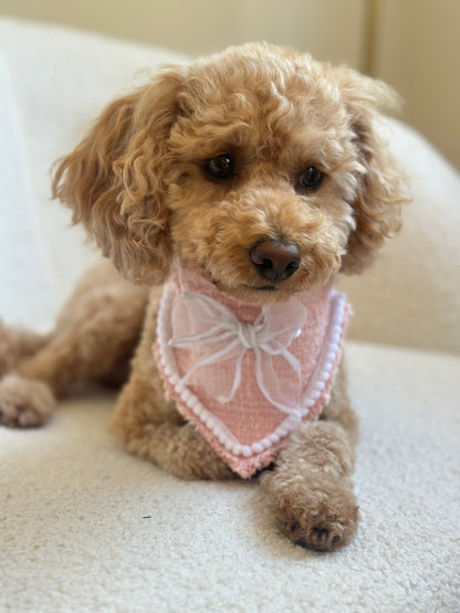 Bandana - Baby Pink Tweed & Bow