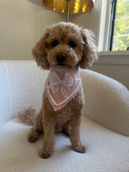 Bandana - Baby Pink Tweed & Bow